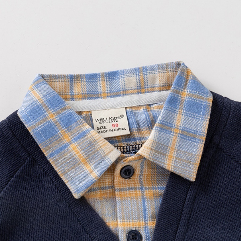 Baby Kids' Boy Bear Check Patchwork Top
