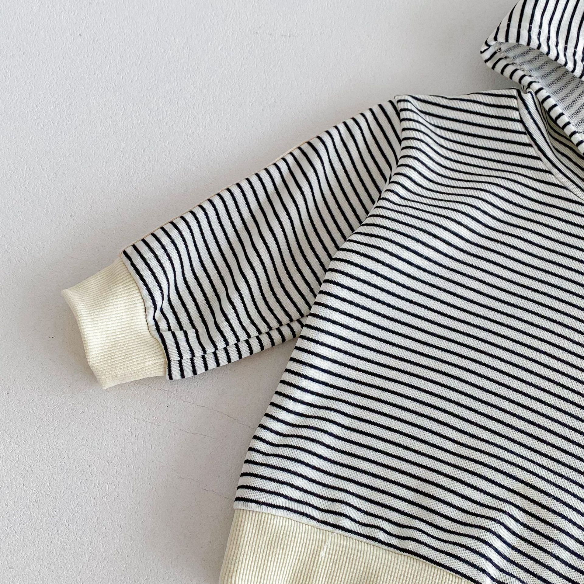 Striped Patch Hooded Sweatshirt And Pants Set