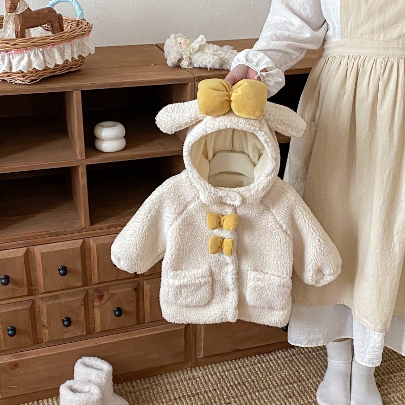Baby & Kids' Girls' Bow-Tie Lambswool Outerwear