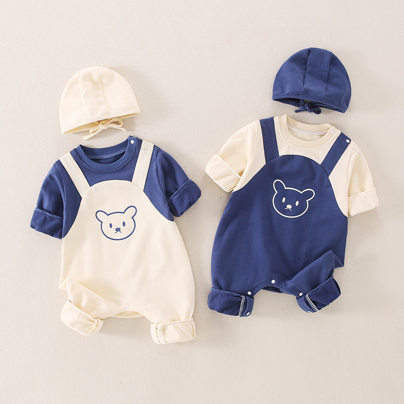 Bear Color Block Romper with Hat