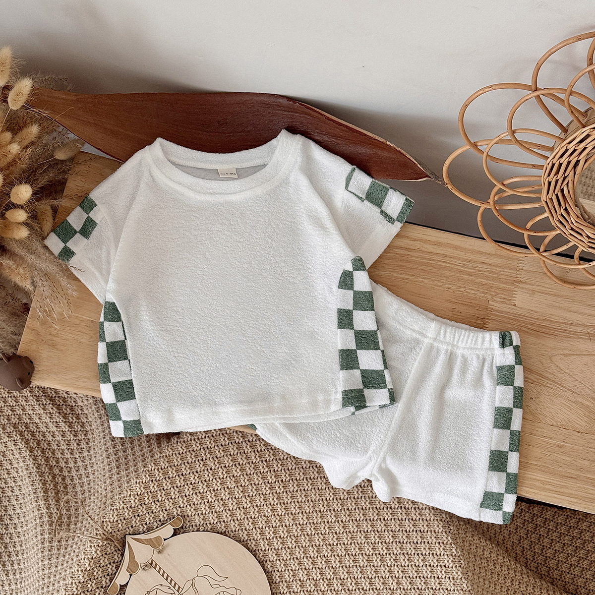 Baby Terry Plaid Top & Shorts Set