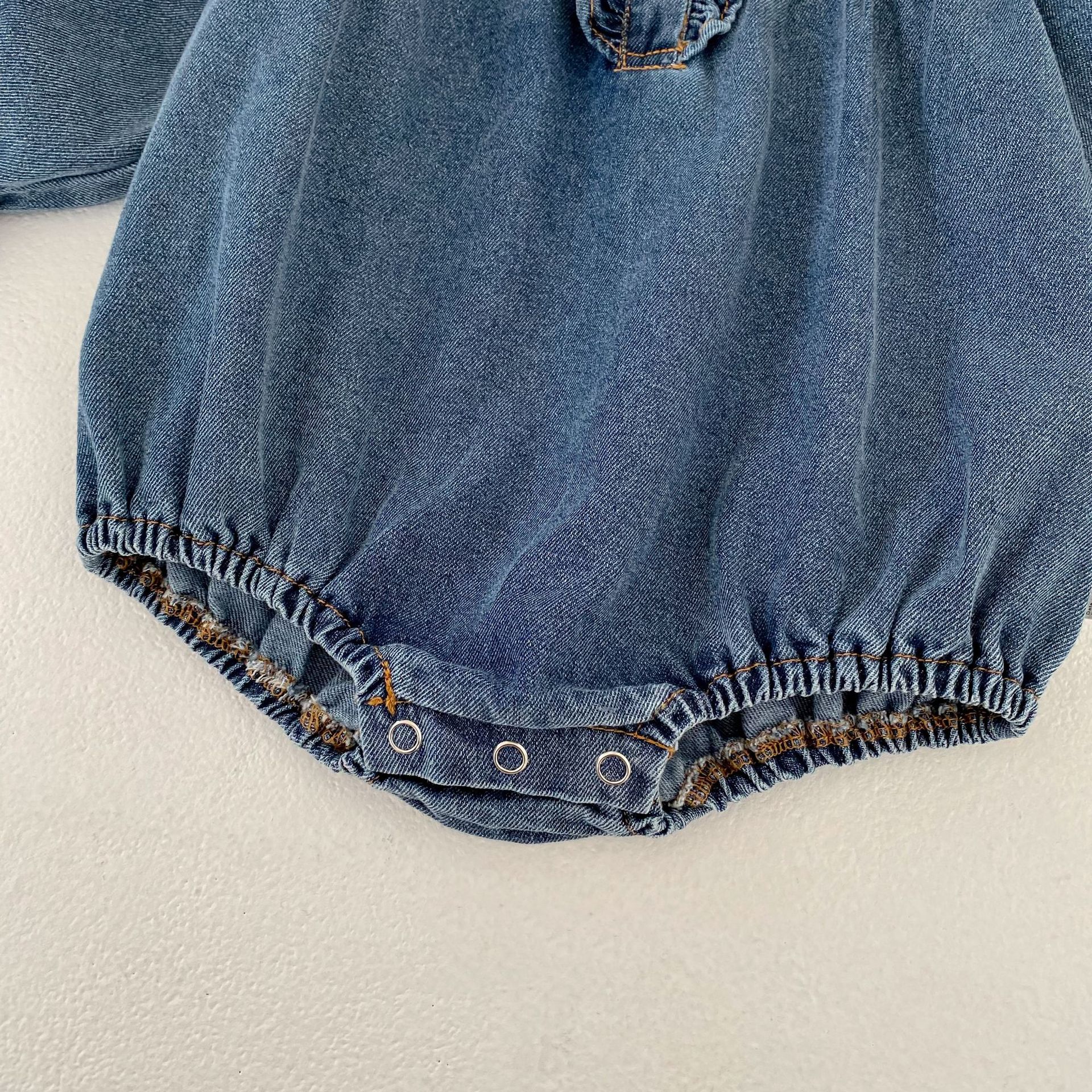 Lace-trimmed Peter Pan Collar Denim Romper