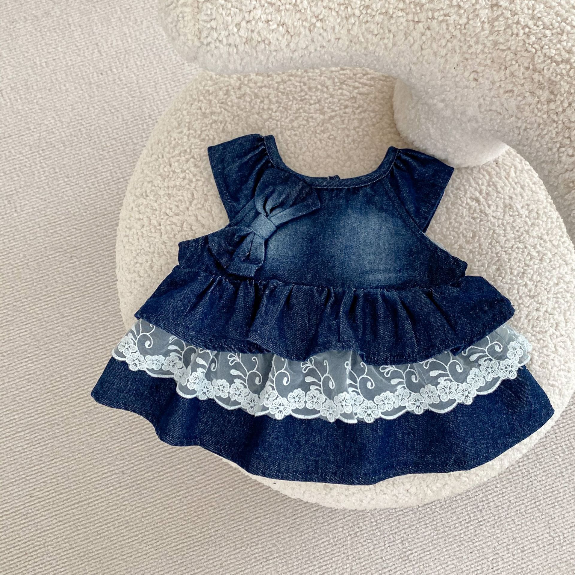 Baby Bow Tie Denim Dress and Shorts Set