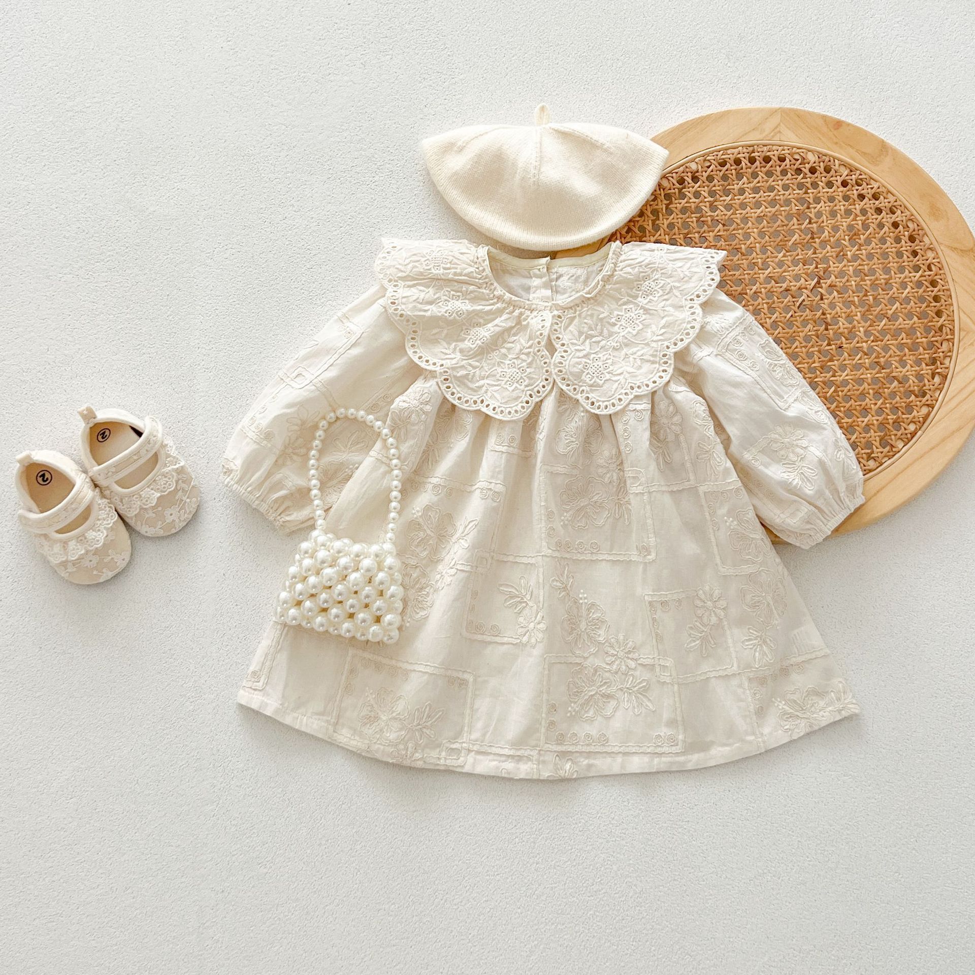Baby Embroidered Floral Lapel Collar Dress