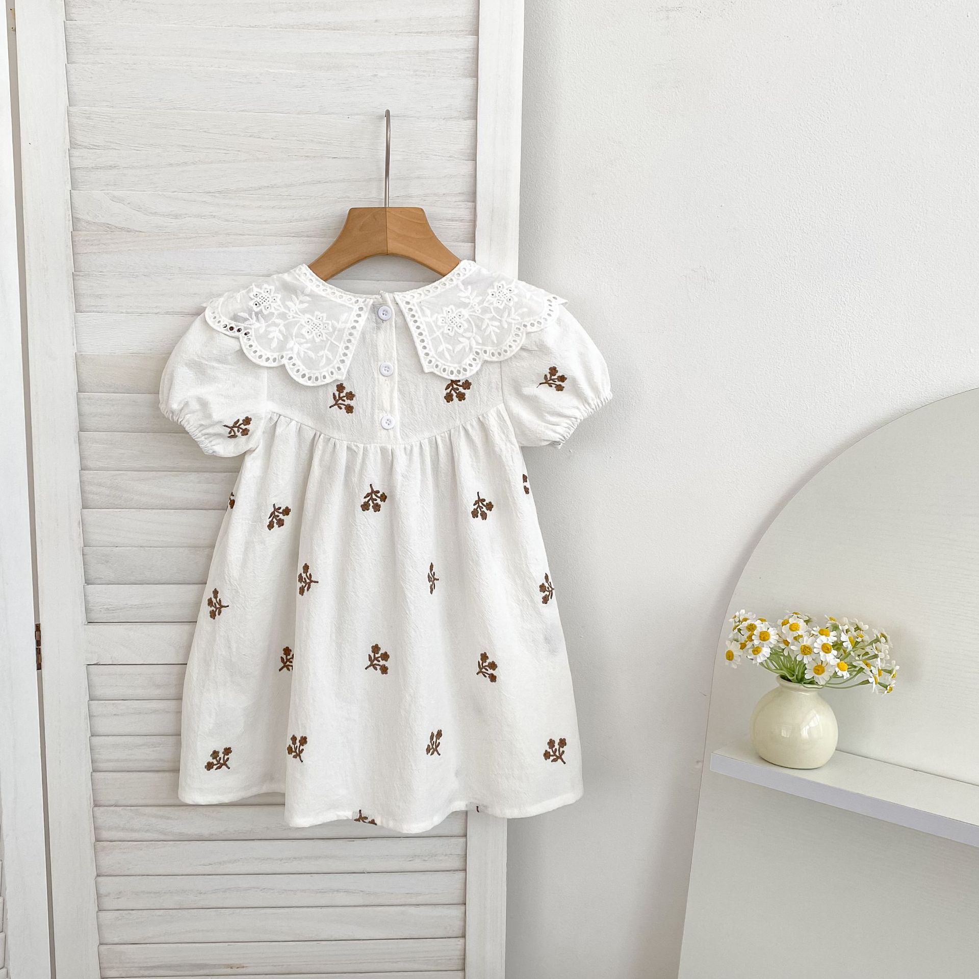 Kids Lace Collar Embroidered Floral Dress