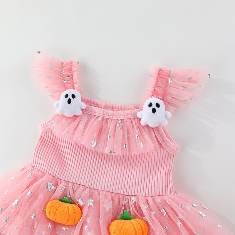 Kids Pumpkin Ghost Mesh Dress