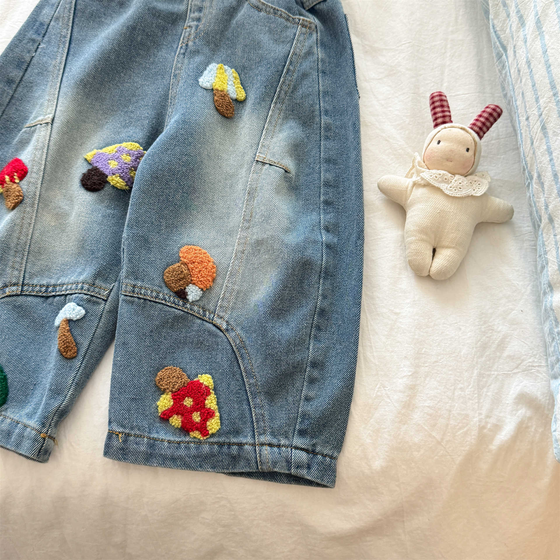 Kids Cartoon Mushroom Denim Pants