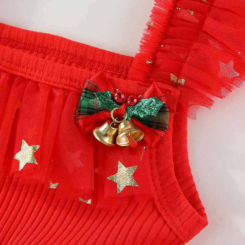 Kids Christmas Tulle Flowers Star Dress
