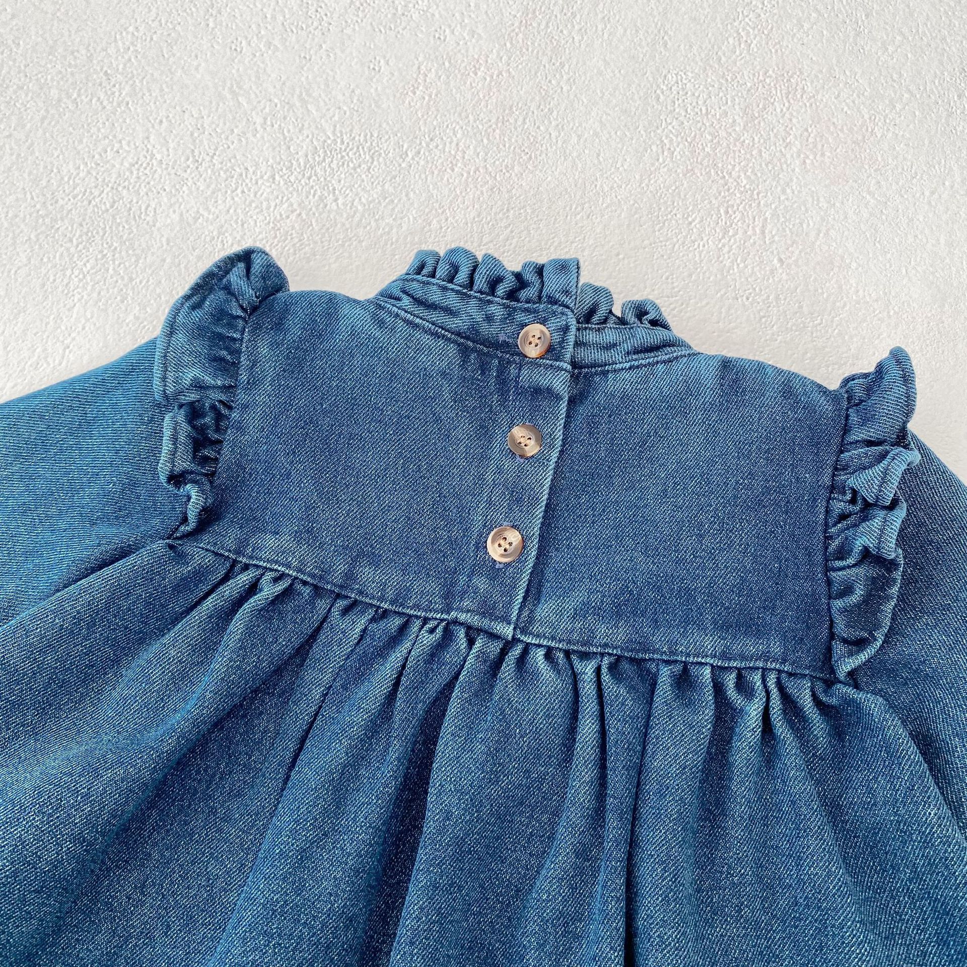Baby Toddler Fungus Hem Folds Denim Dress