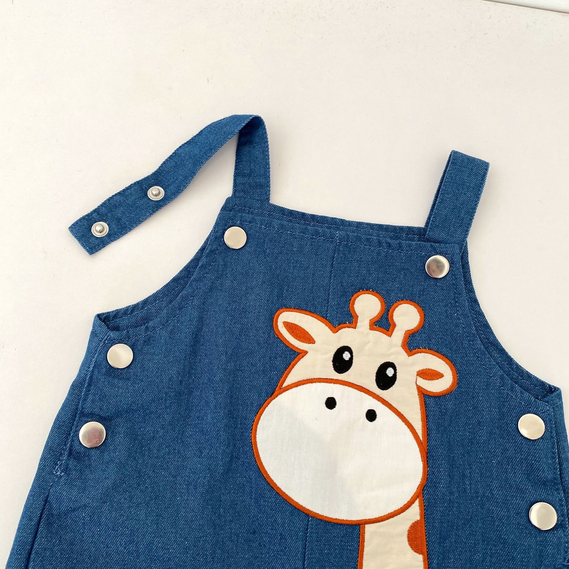 Baby Toddler Giraffe Embroidery Denim Overalls