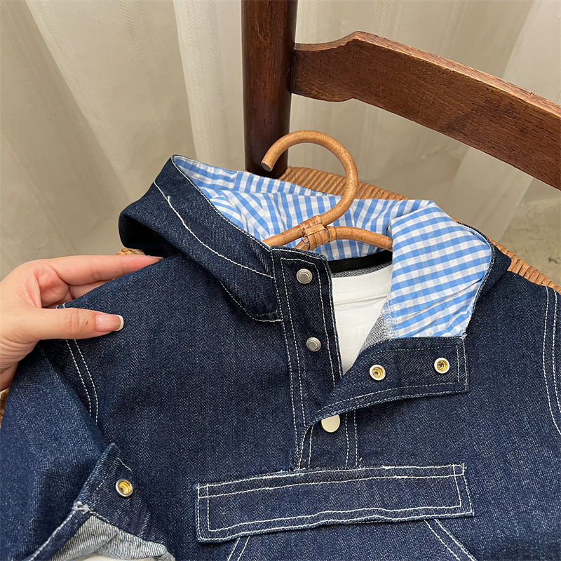 Kids Checkered Lining Denim Outerwear