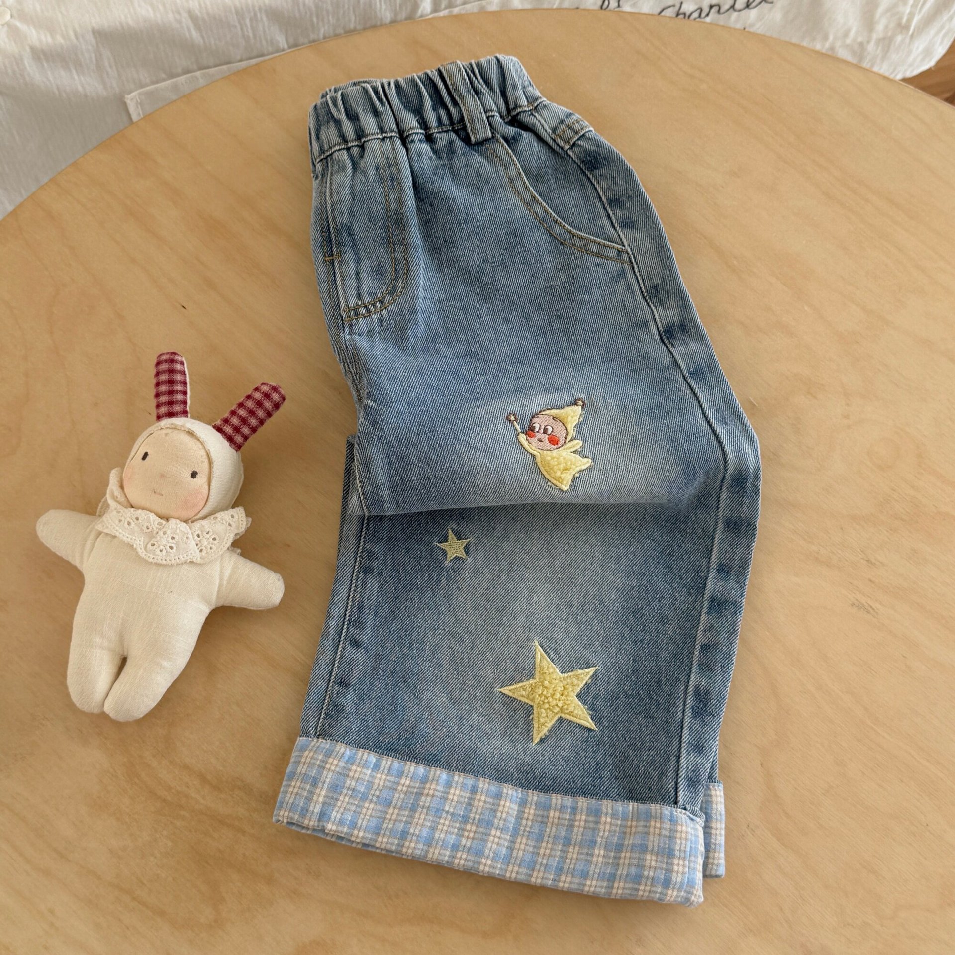 Kids Star Plaid Patchwork Denim Denim