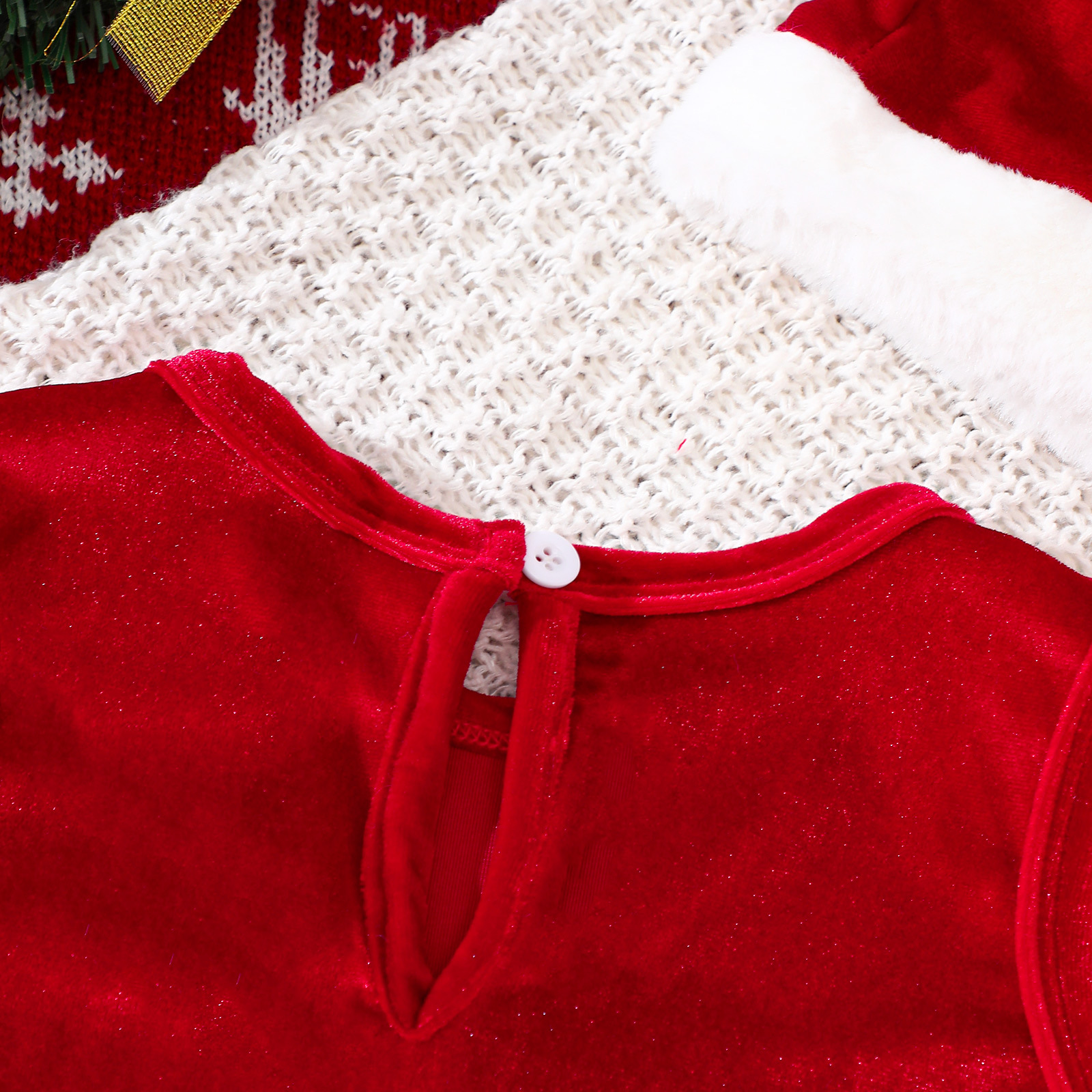 Kids Christmas Sleeveless Golden Velvet Dress