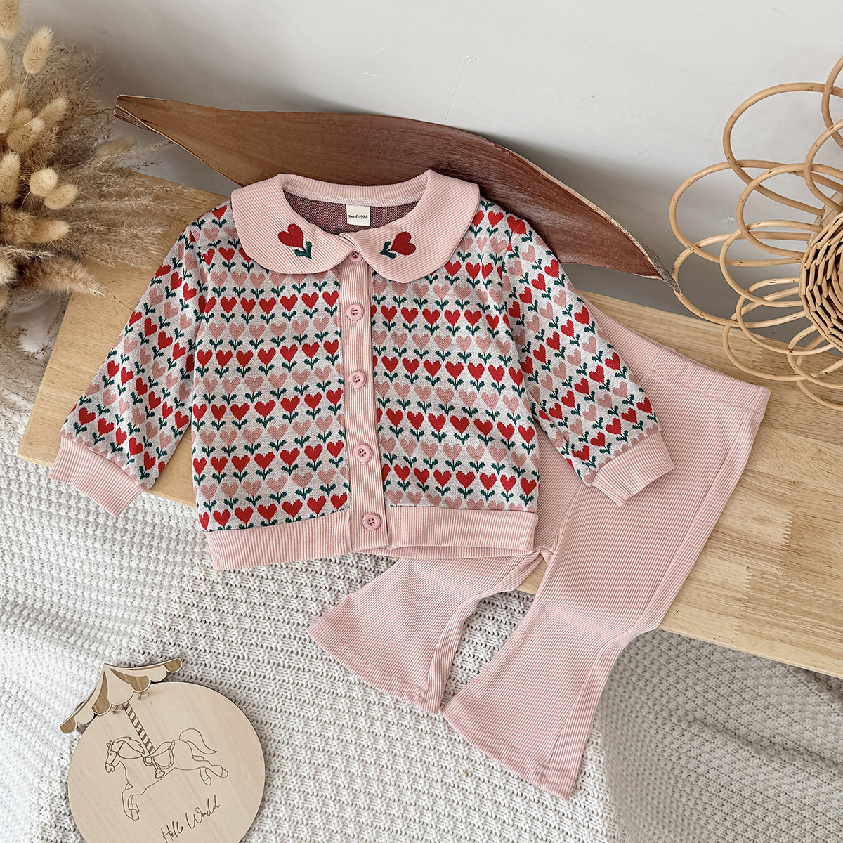 Baby Knitted Heart Flower 2-Piece Set