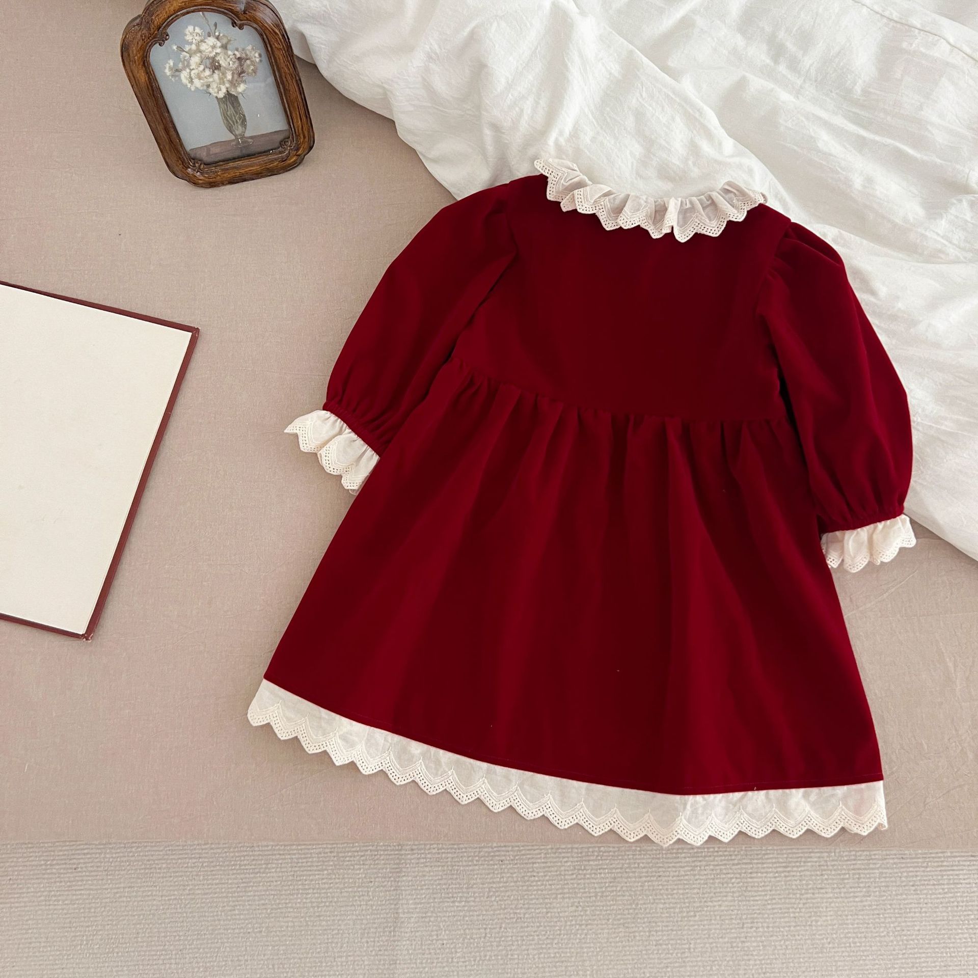 DailyBebe Kids Christmas Lace Trim Collar Dress