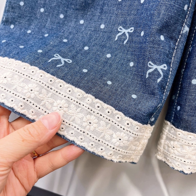 2-Piece Baby Toddler Girls Lace Denim Patchwork Set