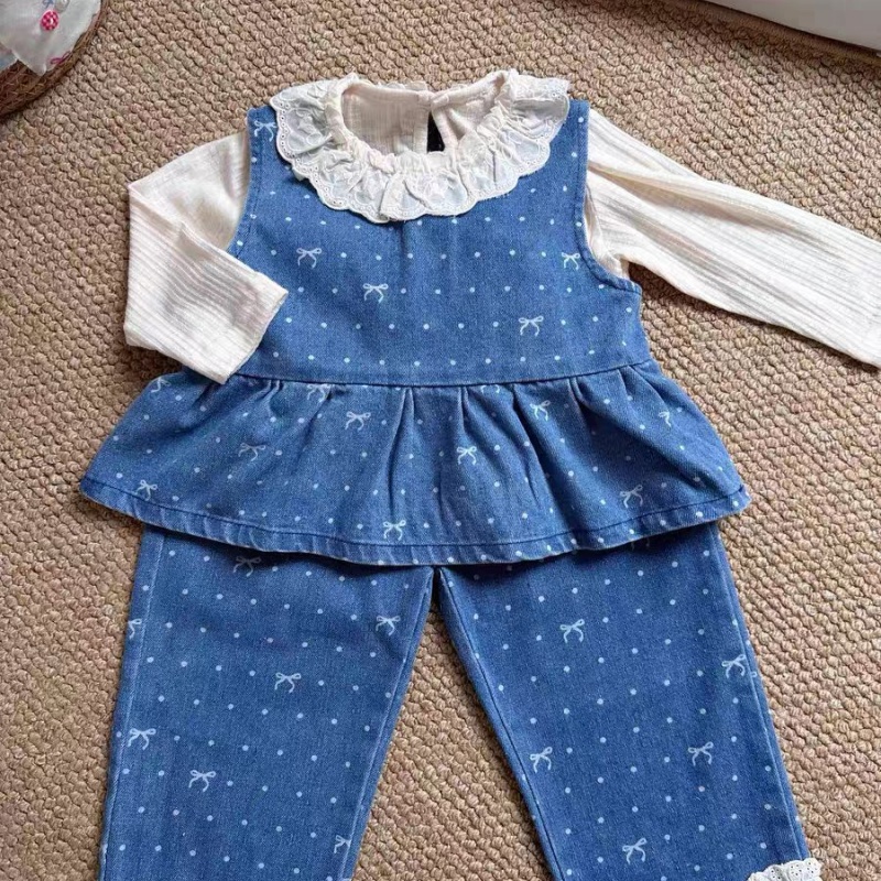 2-piece Baby Girl Printed Denim Pants Set