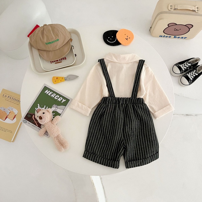 Baby doll collar shirt & workwear overall