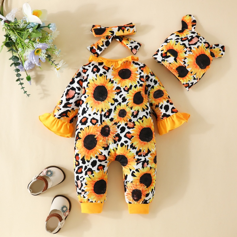 3- Piece Baby Newborn Flower Print Romper Set