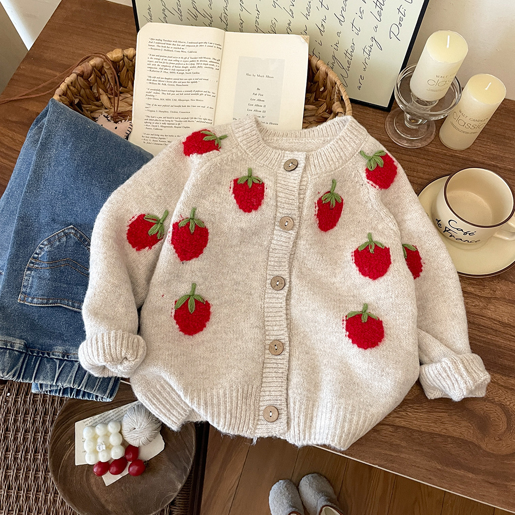 Toddler Girls Cute Strawberry Cardigan Sweater