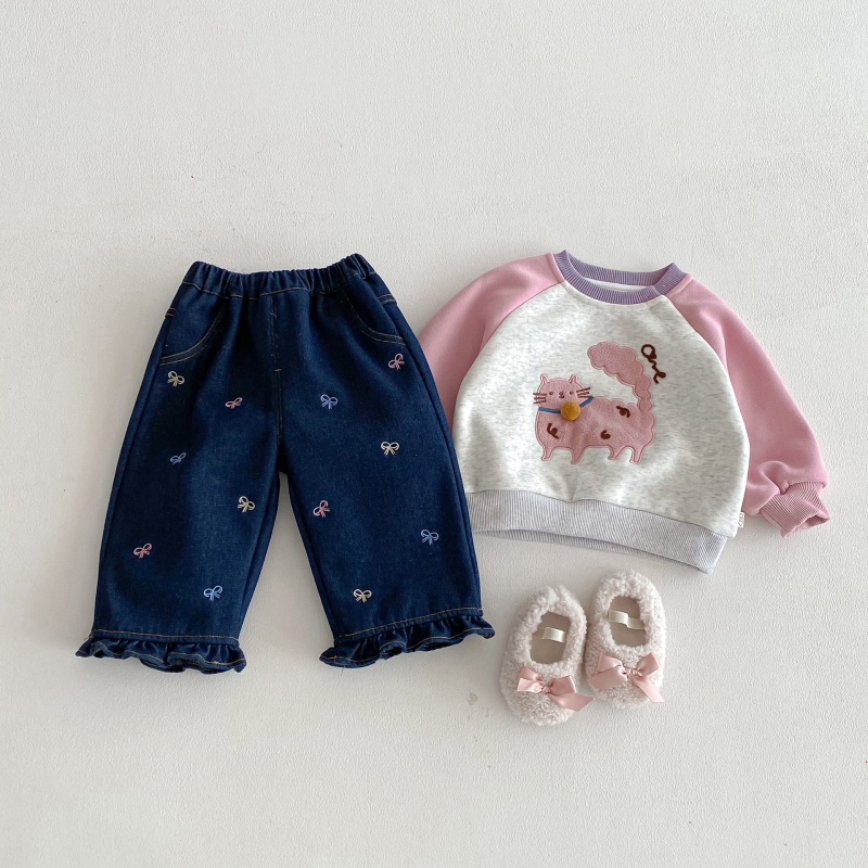 Baby Toddler Girls' Bow-Tie Fleece-Lined Denim Pants