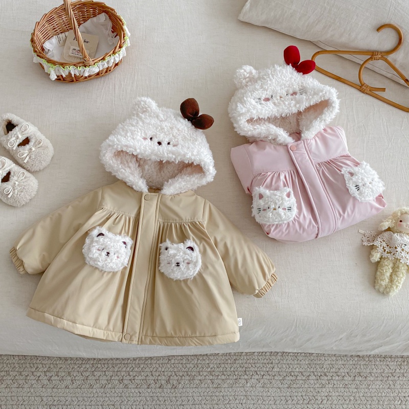 Baby Kids' Girl Fuzzy Cat Outerwear