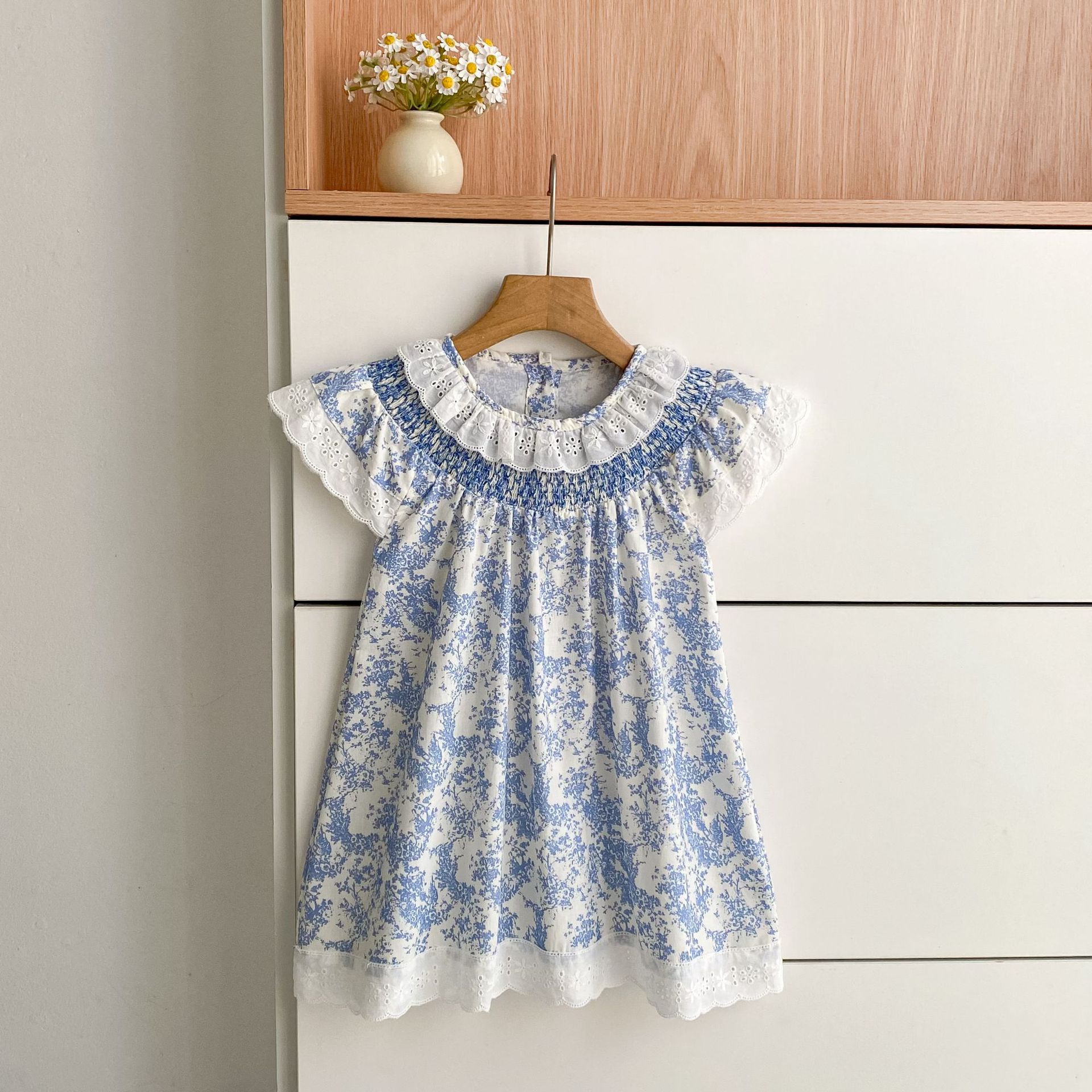 Baby Toddler Girl Blue Flower Lace Dress