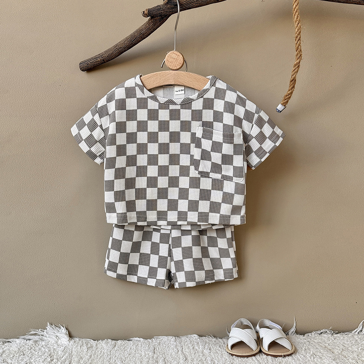 Baby 2-Piece Checkerboard Pattern Waffle Set