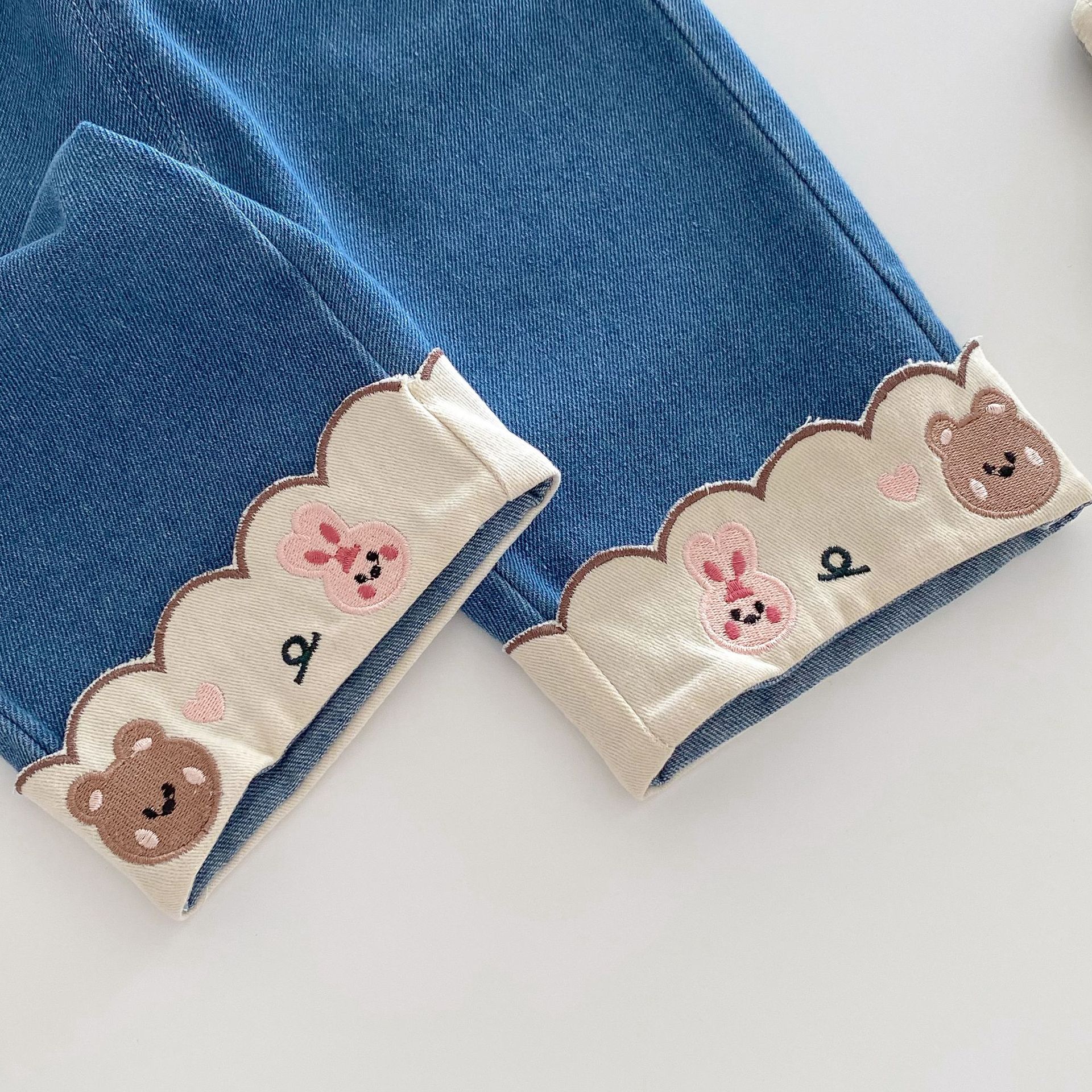 Baby Toddler Flower Bear Denim Pants