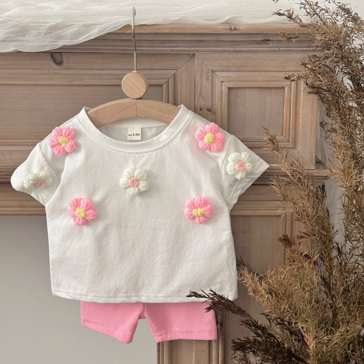 Baby Girl Summer Cotton Flower Top and Shorts Set