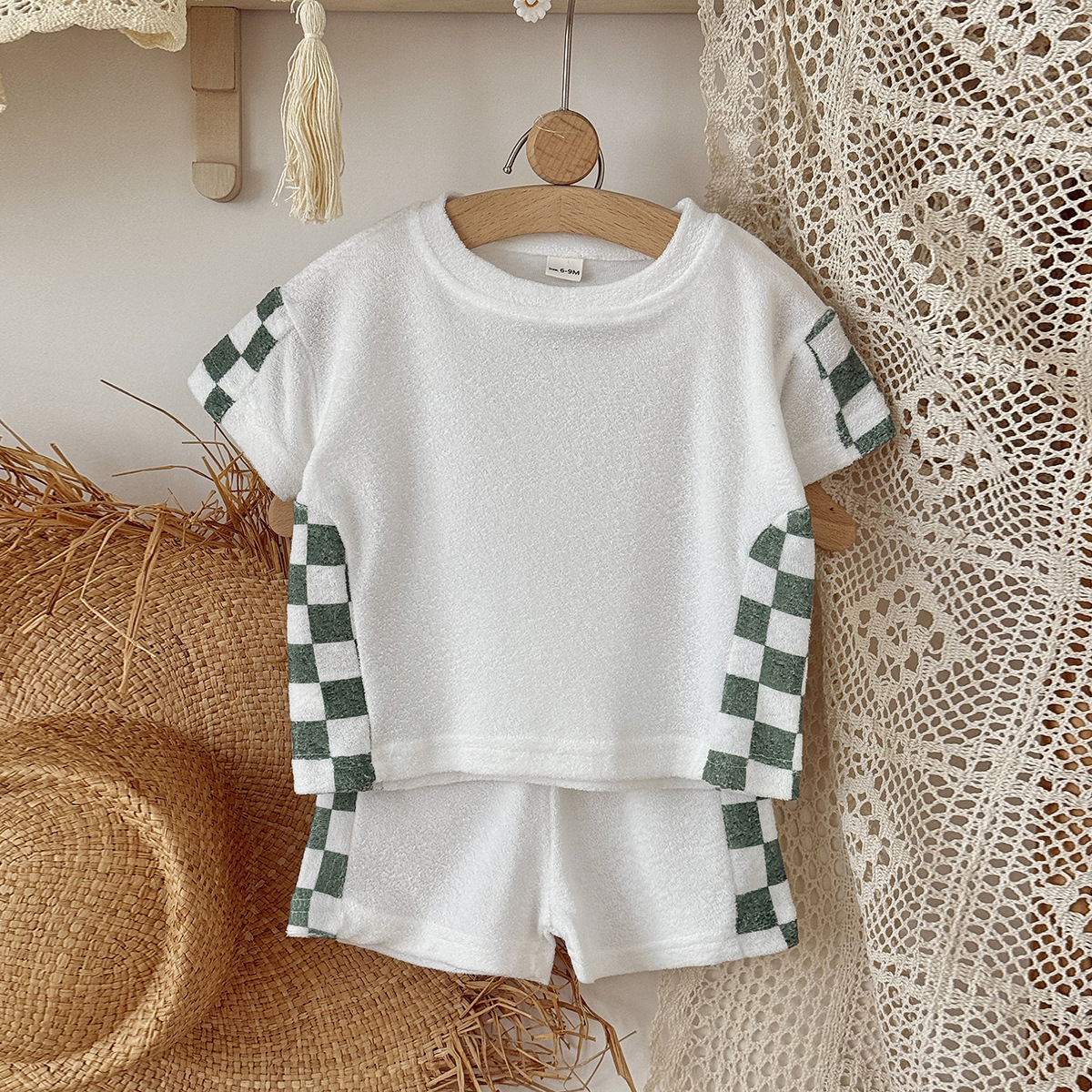 Baby Terry Plaid Top & Shorts Set