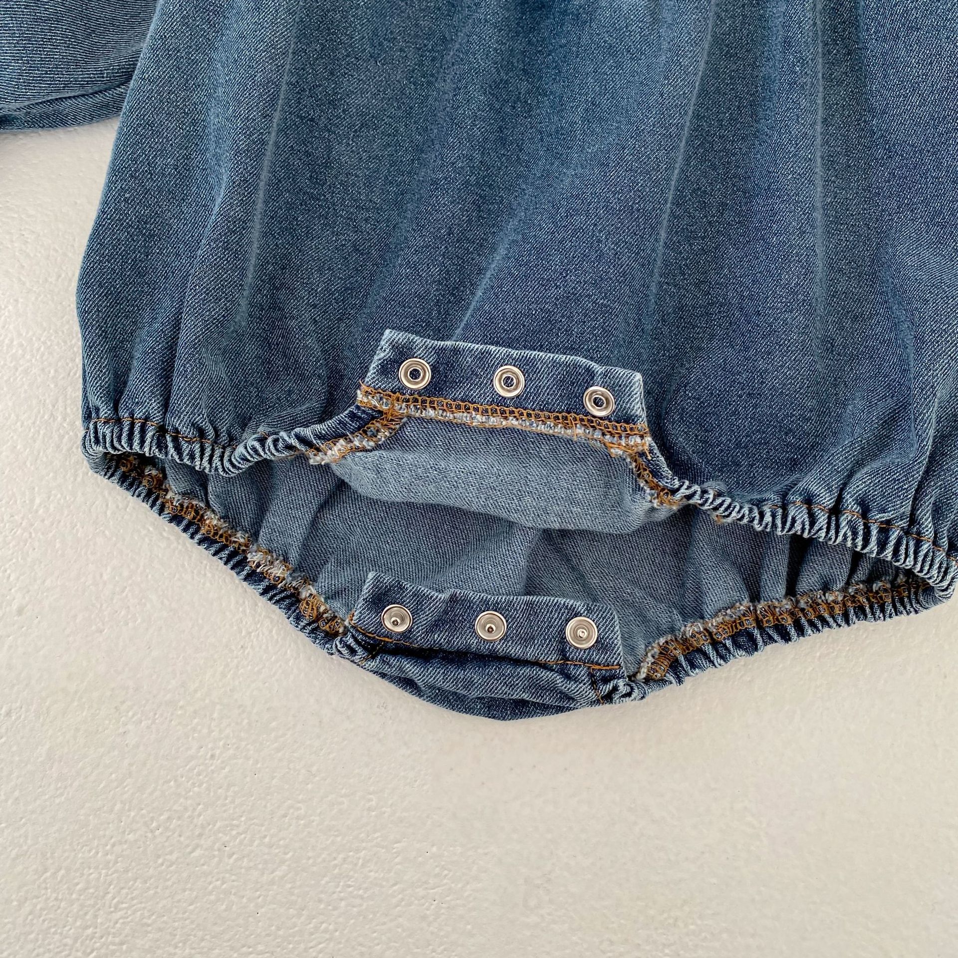 Lace-trimmed Peter Pan Collar Denim Romper