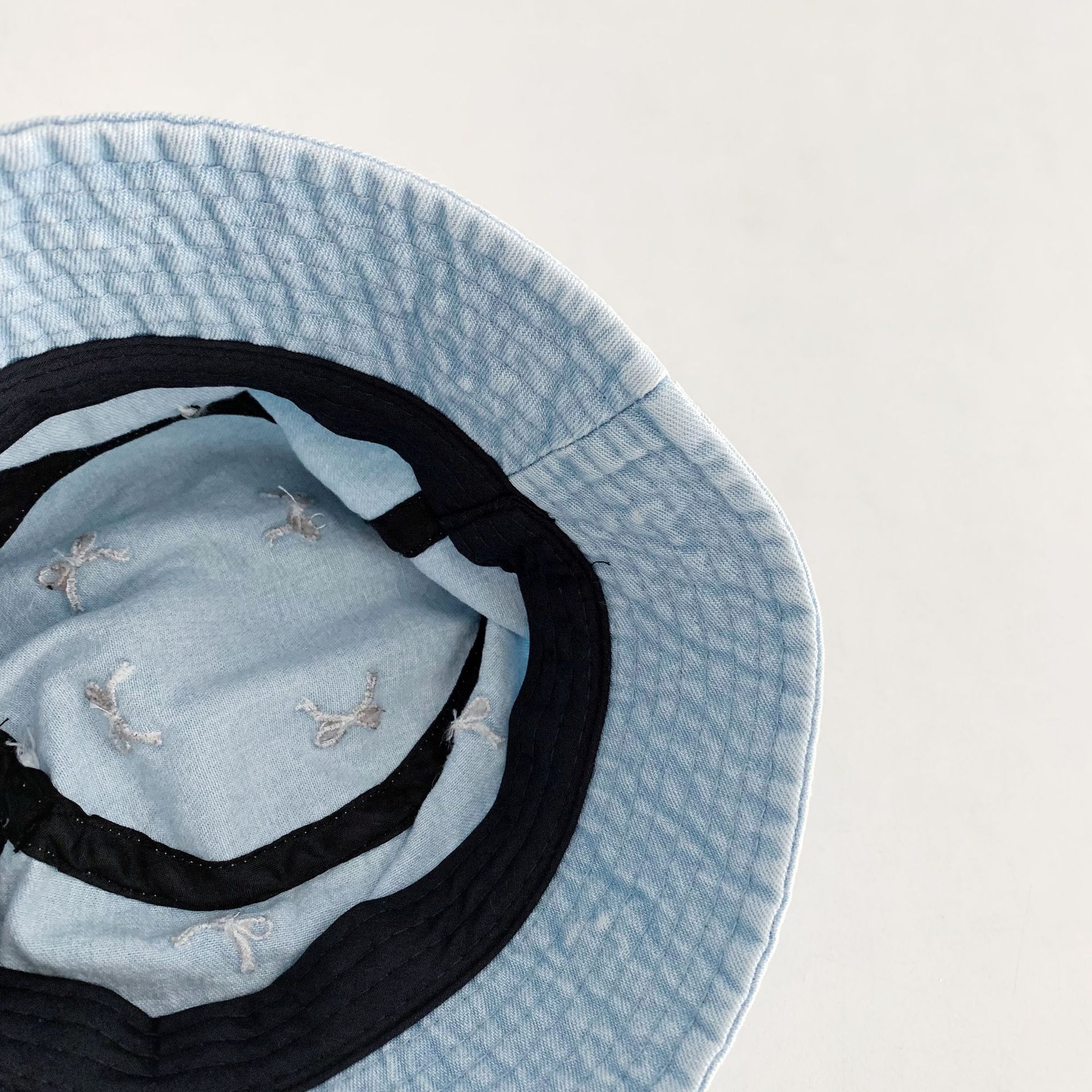 Baby Toddler Bow Embroidery Denim Flat Top Bucket Hat