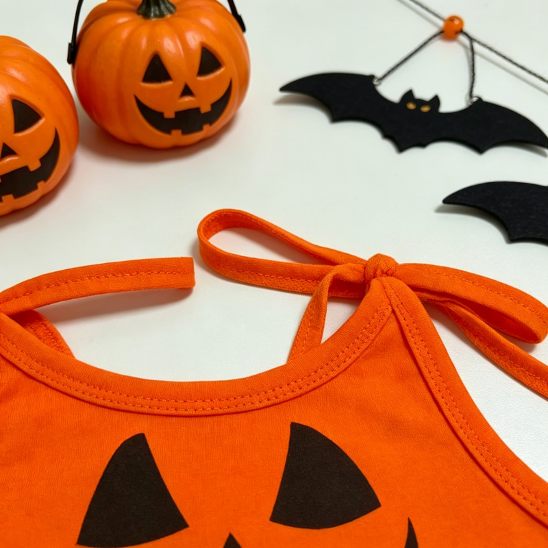 Baby Toddler Halloween Pumpkin Bat Bow Vest Mesh Dress