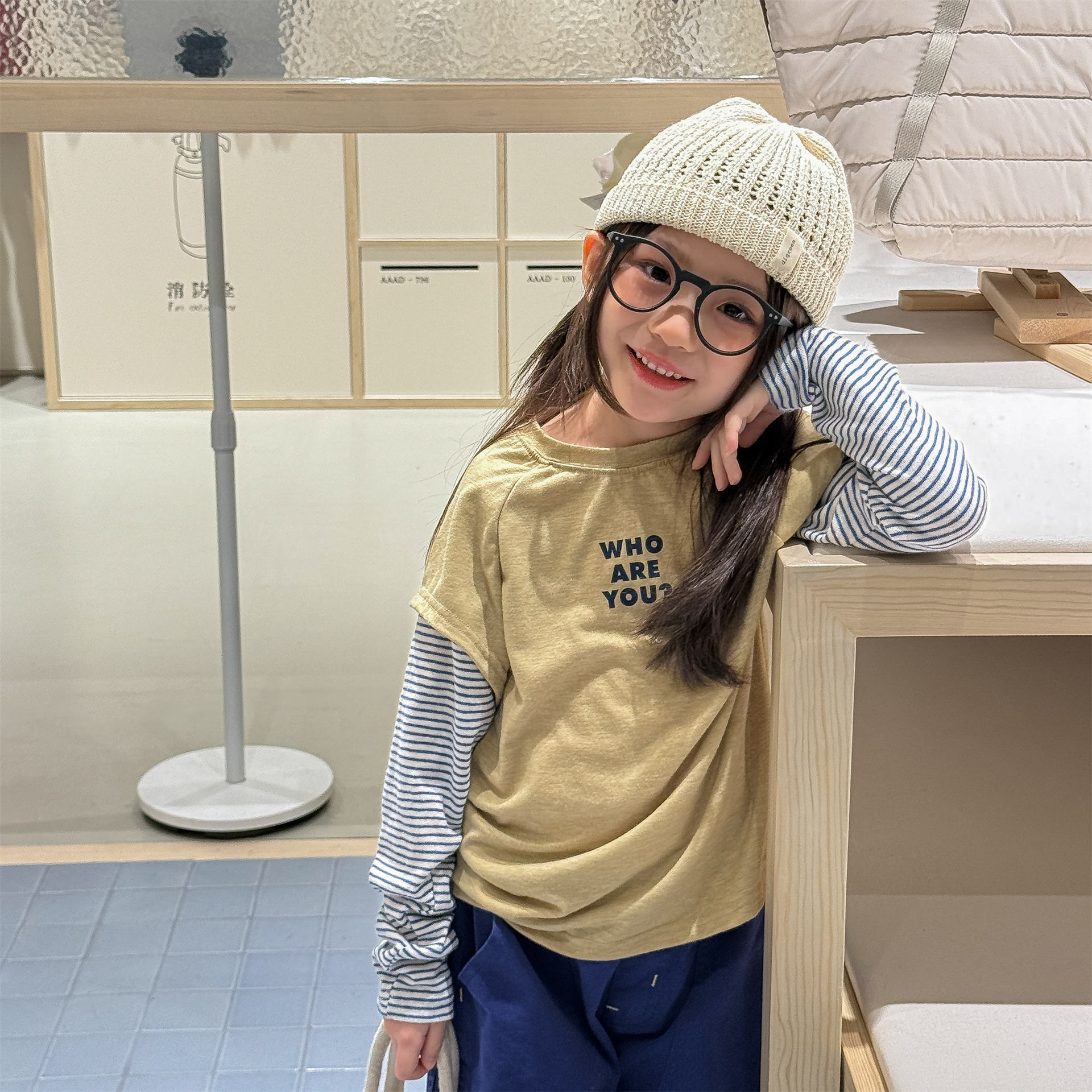 Kids Panelled Striped Sleeves Faux Two-Piece T-shirt