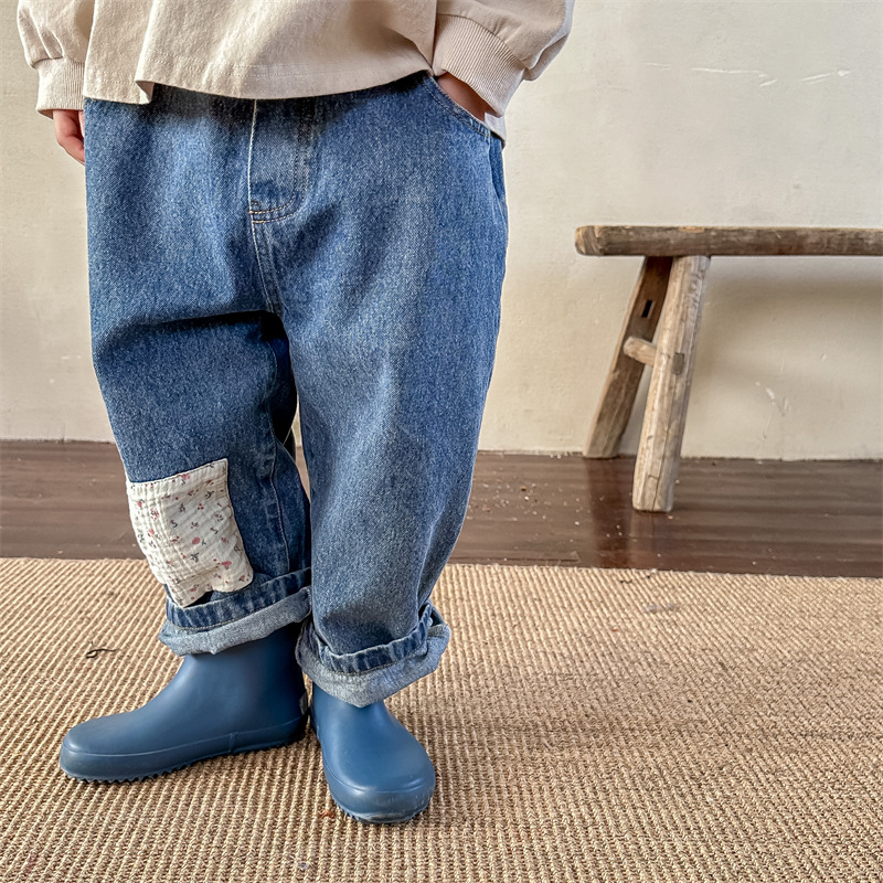 Kids Floral Patch Denim Pants