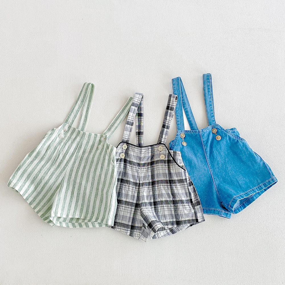 Kids Striped Checkerboard Denim Overalls