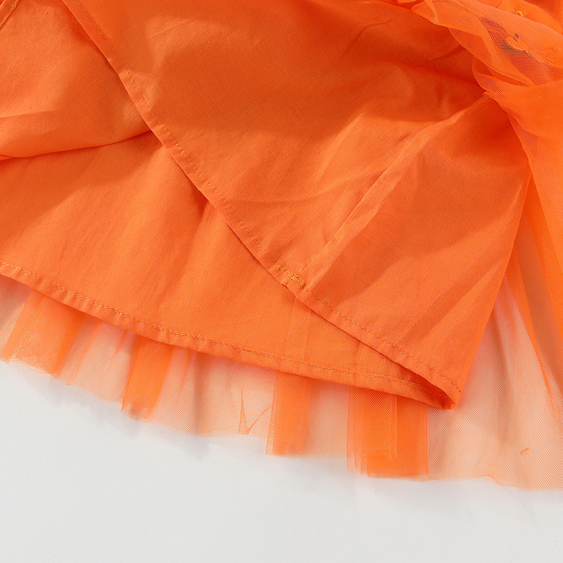 Kids Halloween Pumpkin Mesh Camisole Dress