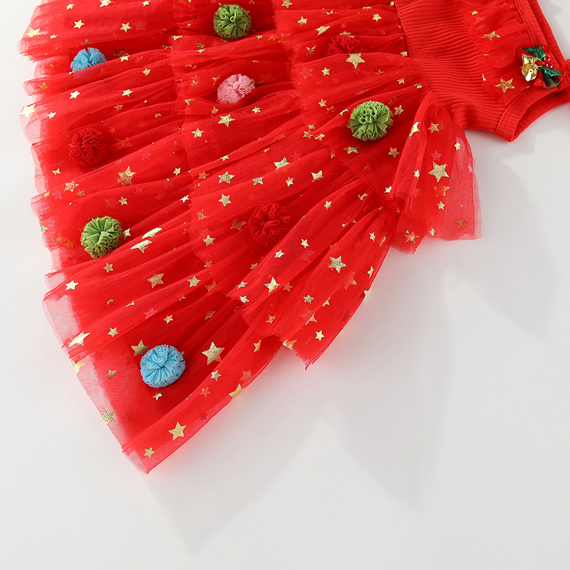 Kids Christmas Tulle Flowers Star Dress