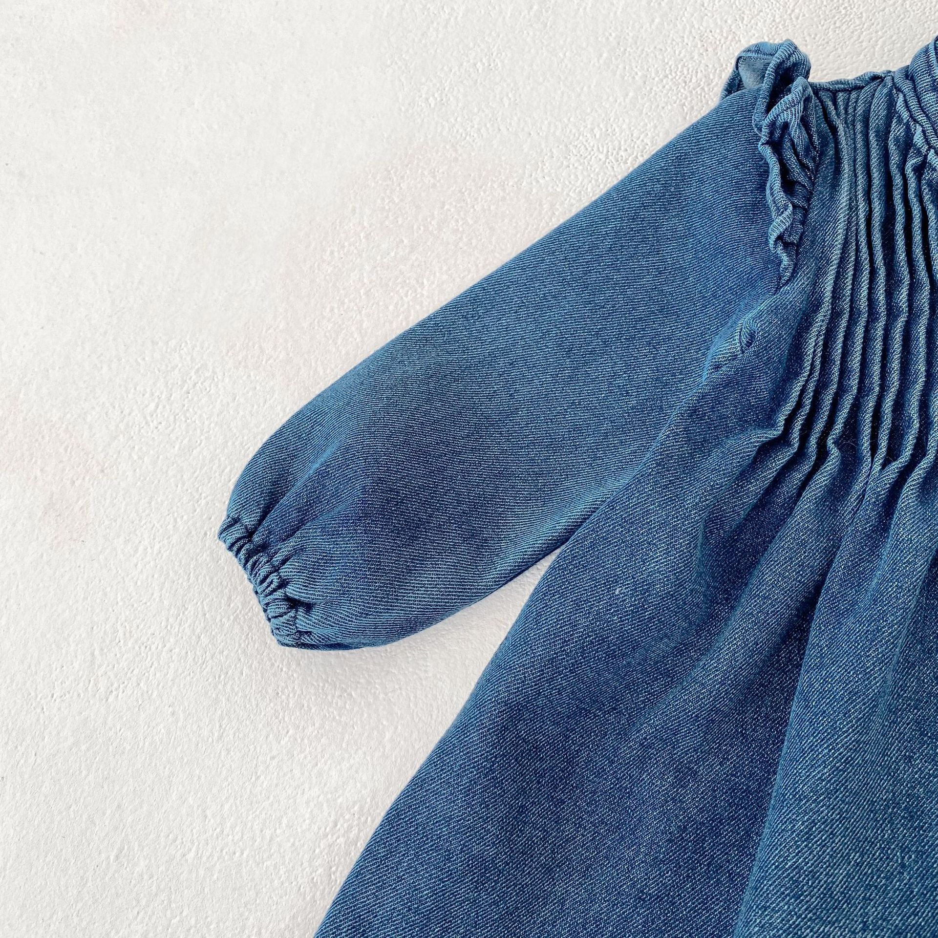 Baby Toddler Fungus Hem Folds Denim Dress
