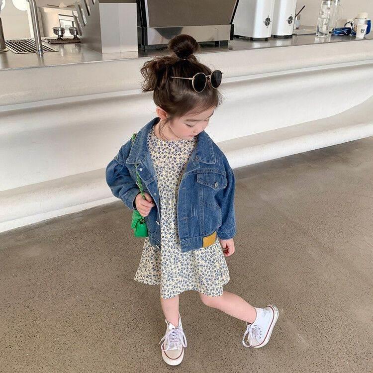 Kids Floral Dress and Denim Outerwear Set