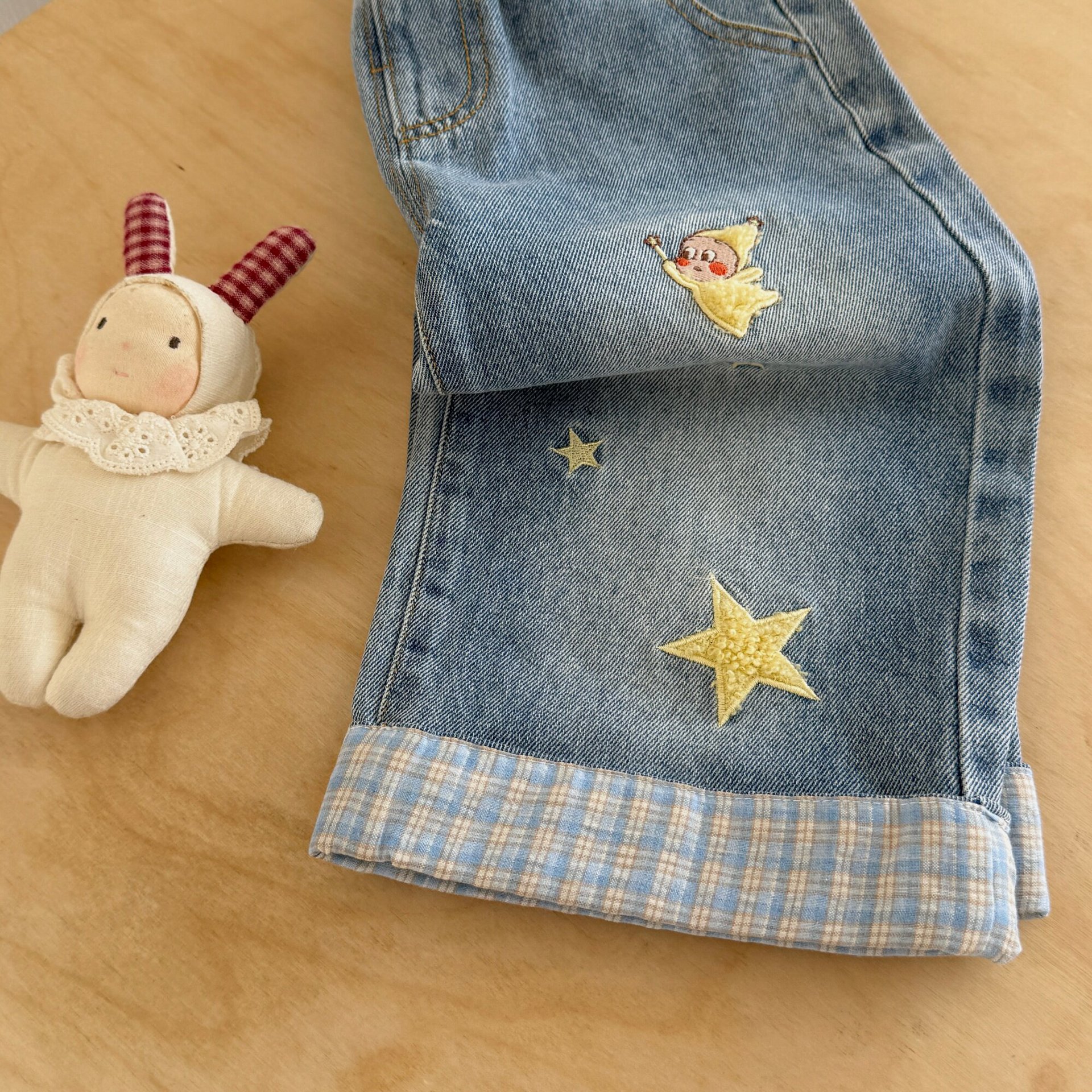 Kids Star Plaid Patchwork Denim Denim