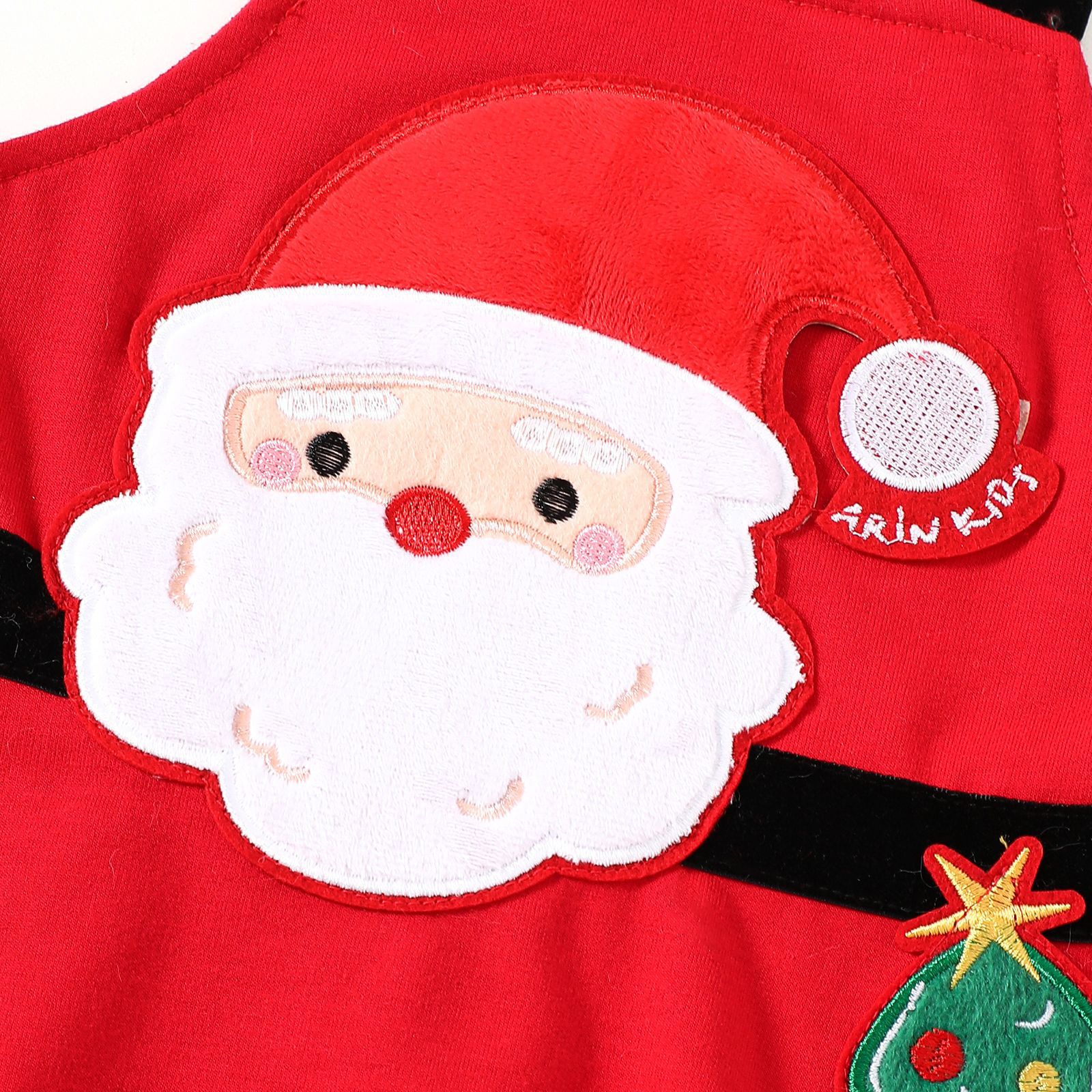 Kids Stripe Top and Santa Claus Embroidery Pinafore Dress Set