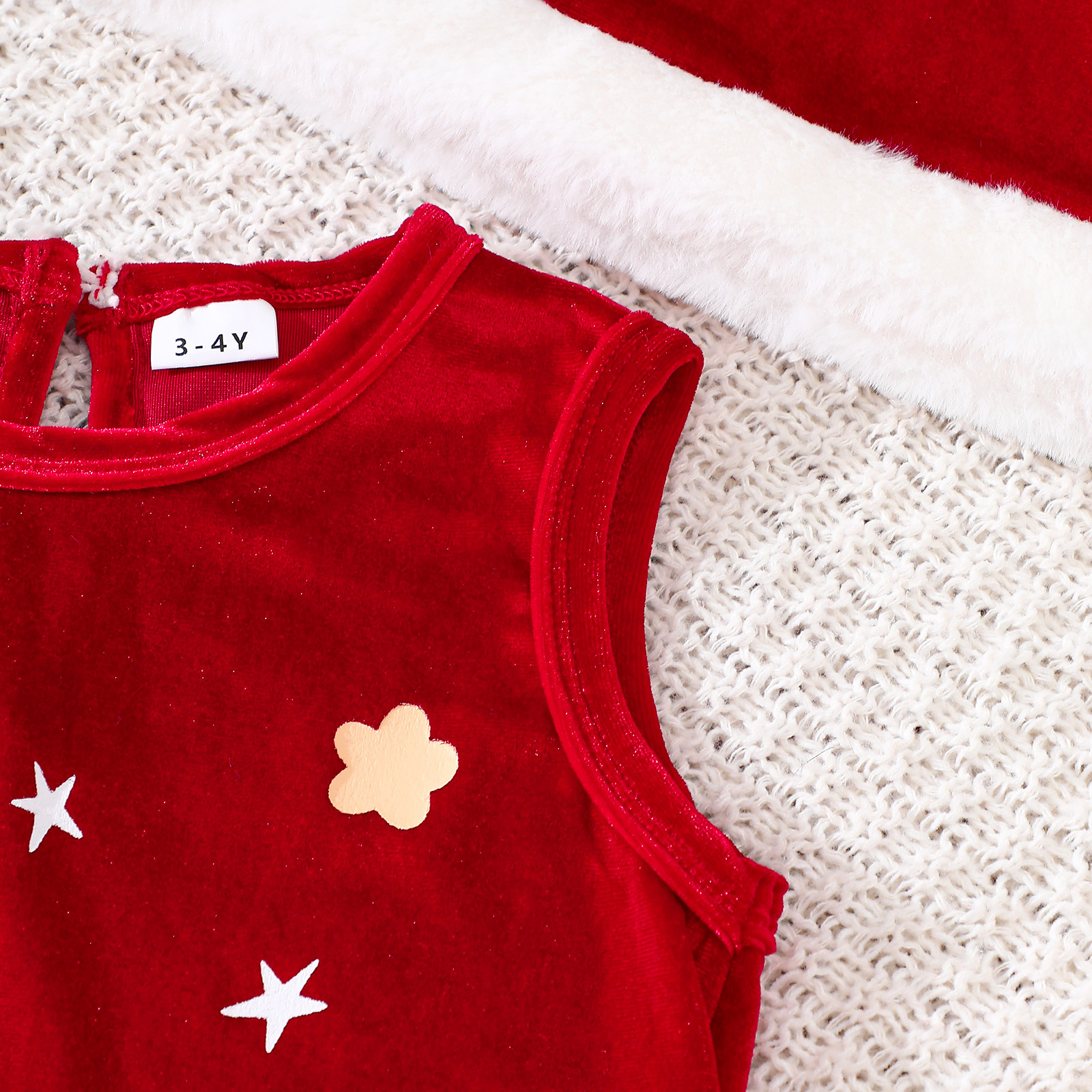 Kids Christmas Sleeveless Golden Velvet Dress