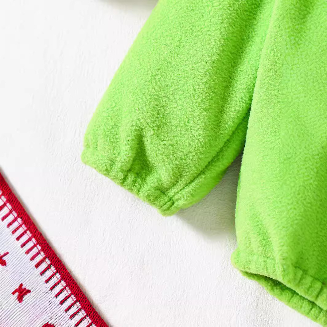 Baby Christmas Fleece Hooded Zipper Onesie With Stripe Socks