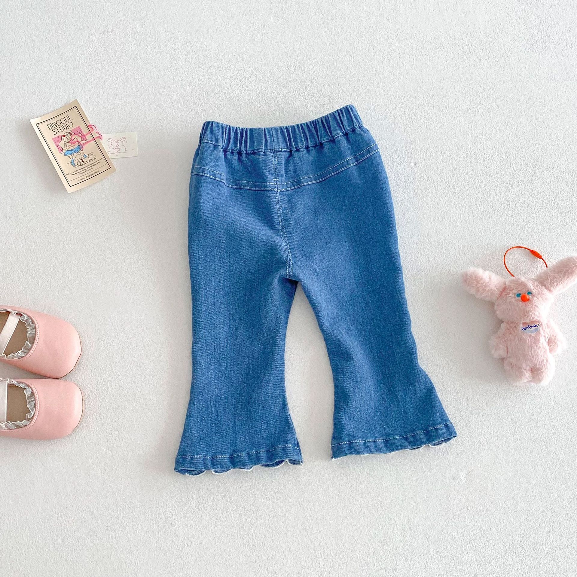 Baby & Kid Flower Embroidery Trumpet Denim Pants