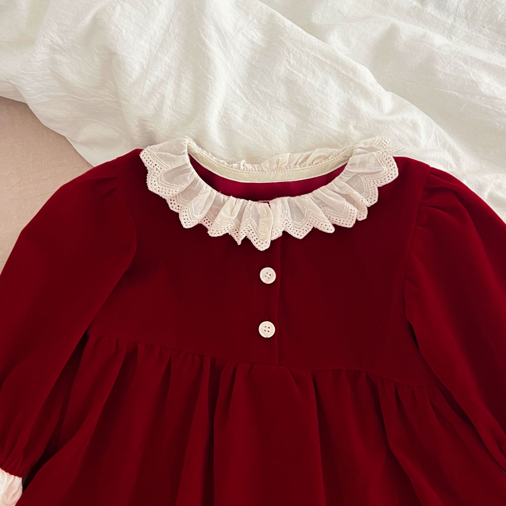 DailyBebe Kids Christmas Lace Trim Collar Dress