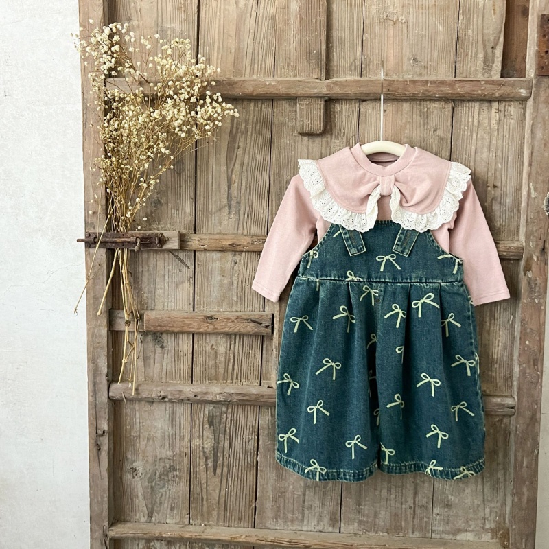 Baby Girl Printed Denim Overalls