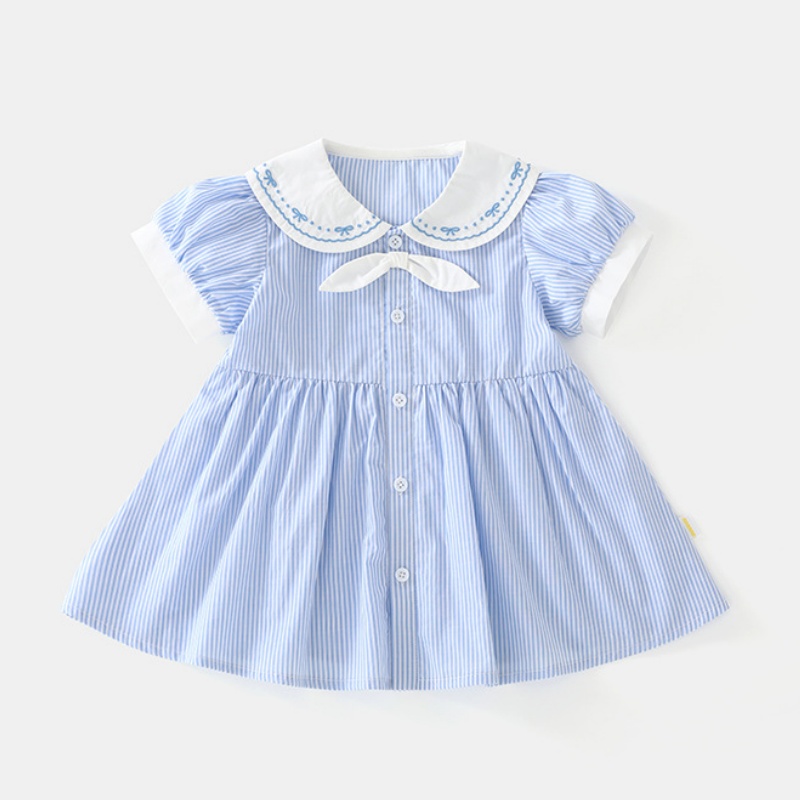 Baby Girl Blue Striped Doll Collar Dress