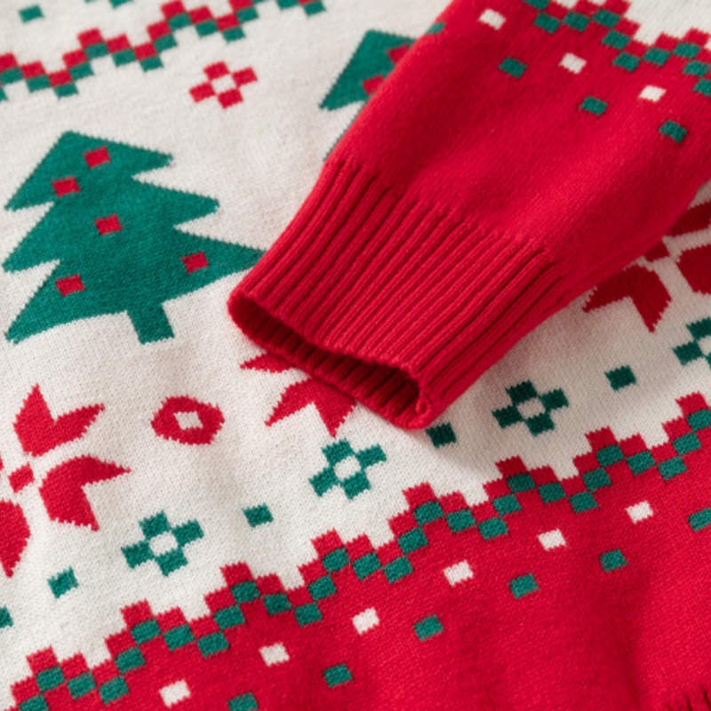 Kids' Christmas Print Color-Block Sweater